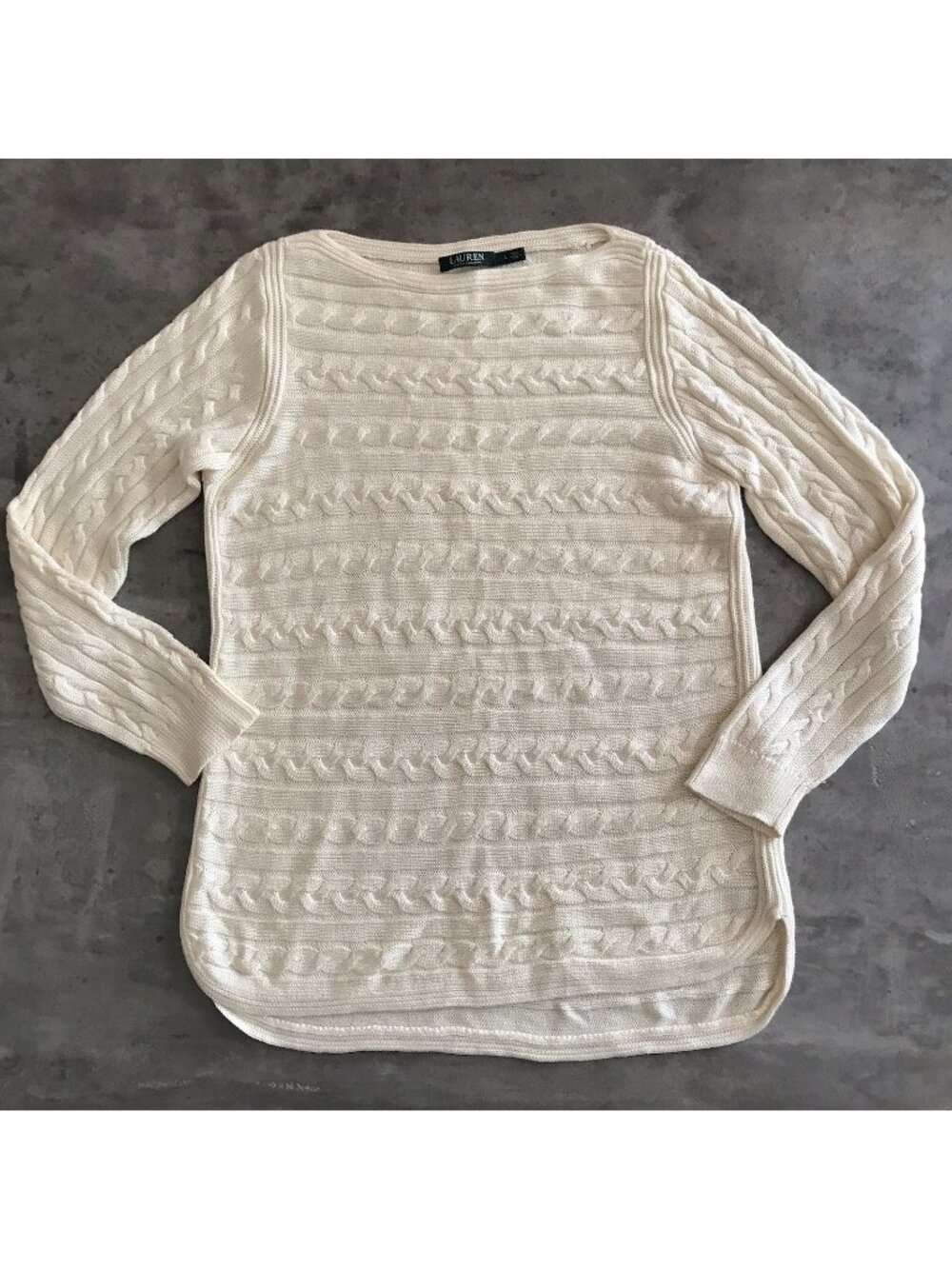 Lauren Ralph Lauren Sweater Womens Large Cream Cable Knit Preppy Lightweight Y2K